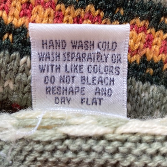 🐶Hasting & Smith Green patterned V-neck wool blend sweater size L women’s - Picture 6 of 9